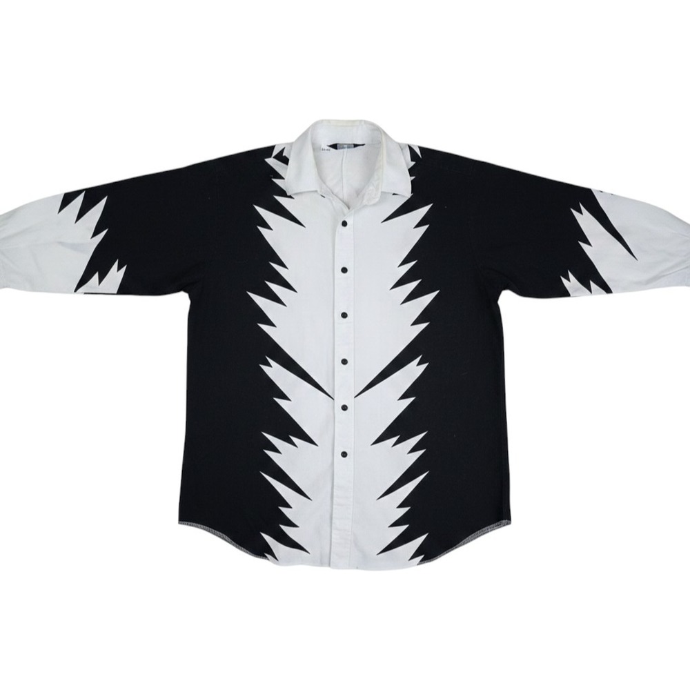 Vintage 90s Brooks & Dunn Panhandle Slim Flame Western Shirt White Black 17.5 36